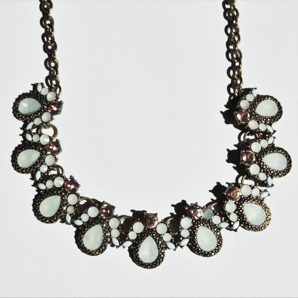Gold Tone White and Pink Rhinestone necklace